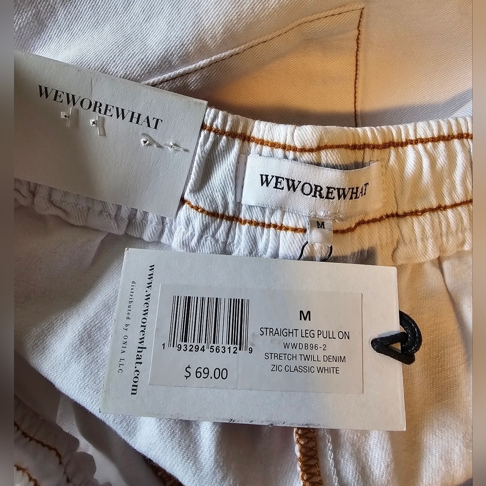 WeWoreWhat White Straight Leg Pull On Stretch Twill Denim Pants, Sizeโ Medium - Picture 8 of 15